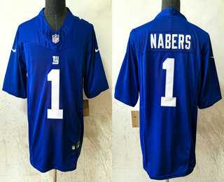 Mens New York Giants #1 Malik Nabers Blue 2024 FUSE Vapor Stitched Jersey